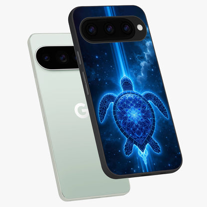  Blue Galaxy Turtle phone case For Google Pixel 11 Pro showing premium glass back cover with detailed artwork