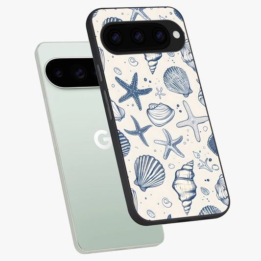  Blue Ocean Outline phone case For Google Pixel 11 Pro showing premium glass back cover with detailed artwork