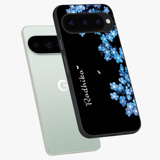  Blue Petal Dream Custom Name phone case For Google Pixel 11 Pro showing premium glass back cover with detailed artwork
