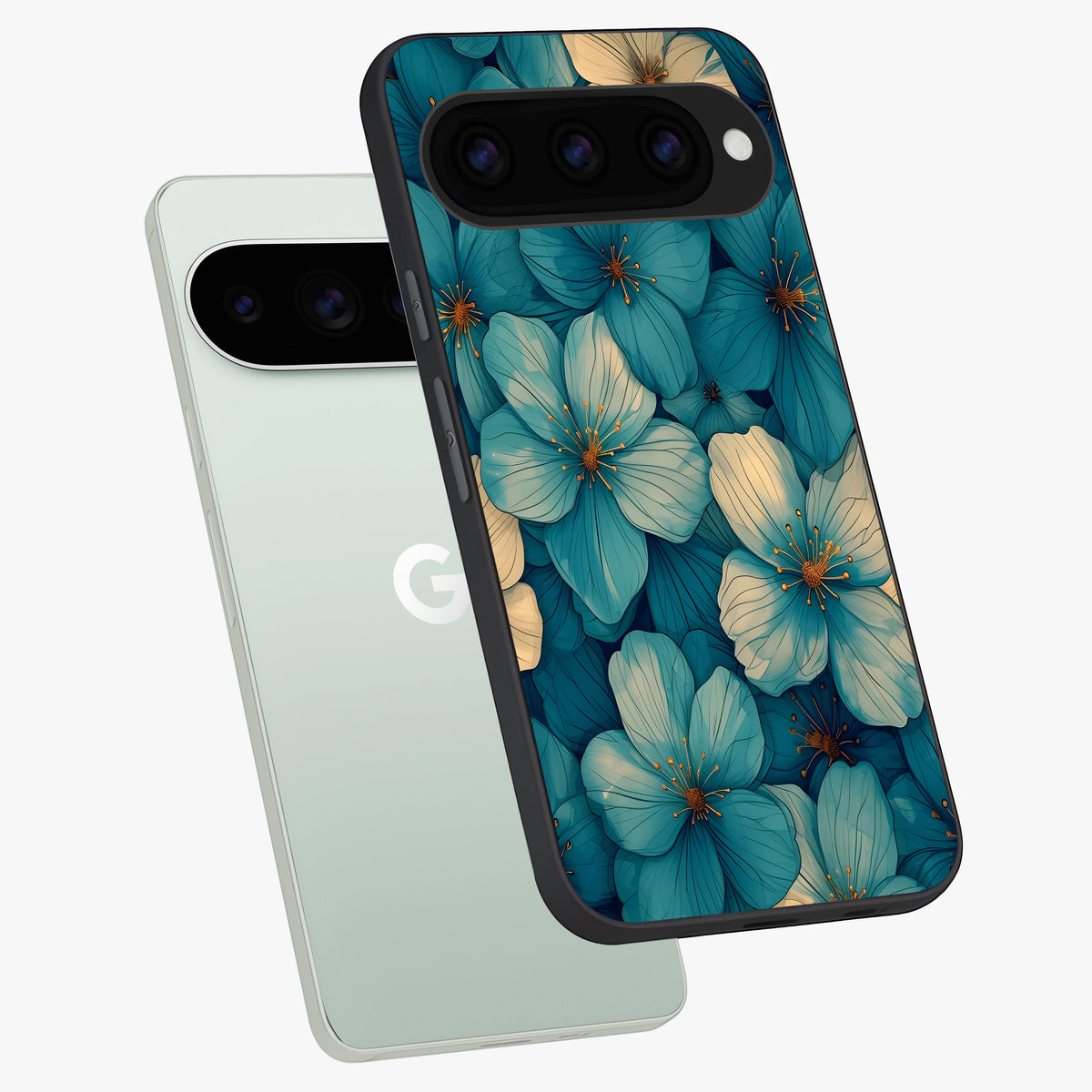  Blue Shade Floral phone case For Google Pixel 11 Pro showing premium glass back cover with detailed artwork