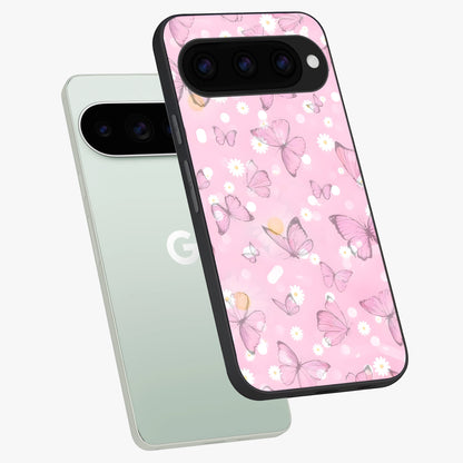  Blush Butterfly Garden phone case For Google Pixel 11 Pro showing premium glass back cover with detailed artwork