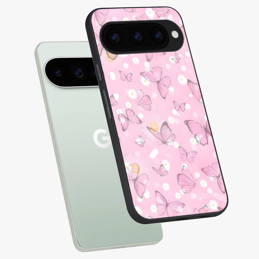  Blush Butterfly Garden phone case For Google Pixel 11 Pro showing premium glass back cover with detailed artwork