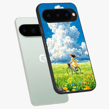  Breezy Meadow Ride phone case For Google Pixel 11 Pro showing premium glass back cover with detailed artwork