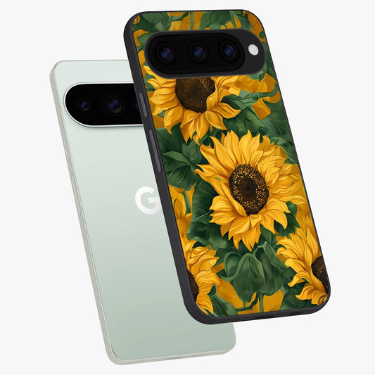  Bright Sunflower Bloom phone case For Google Pixel 11 Pro showing premium glass back cover with detailed artwork