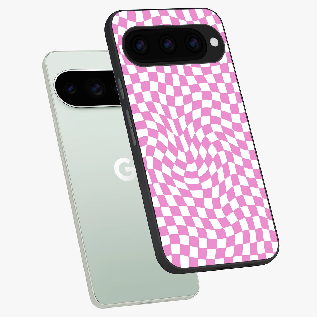  Bubblegum Check Wave phone case For Google Pixel 11 Pro showing premium glass back cover with detailed artwork