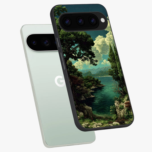  Celestial Lake Peace phone case For Google Pixel 11 Pro showing premium glass back cover with detailed artwork