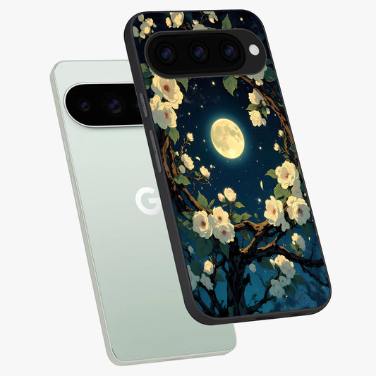  Celestial Moon And Flower phone case For Google Pixel 11 Pro showing premium glass back cover with detailed artwork