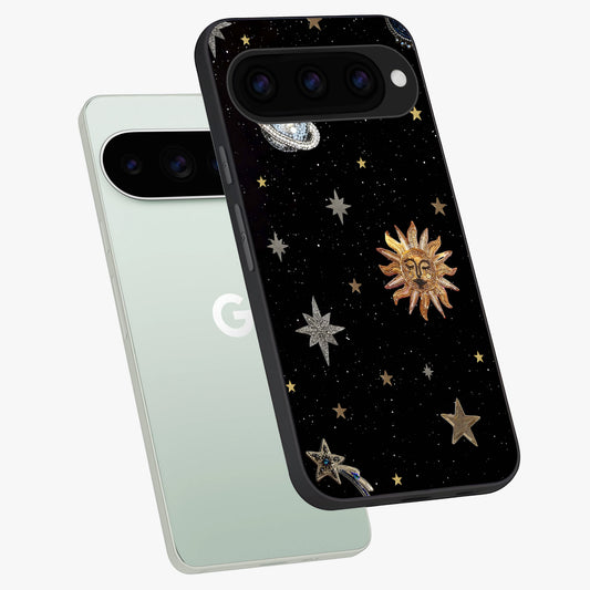  Celestial Moon With Stars phone case For Google Pixel 11 Pro showing premium glass back cover with detailed artwork