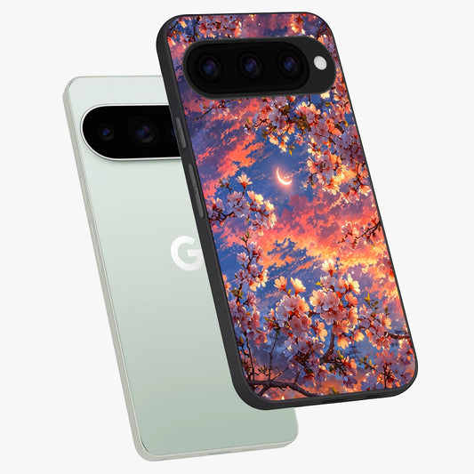 Celestial Sakura Sunset phone case For Google Pixel 11 Pro showing premium glass back cover with detailed artwork