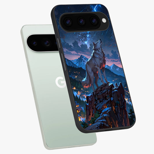  Celestial Wolf Howl phone case For Google Pixel 11 Pro showing premium glass back cover with detailed artwork