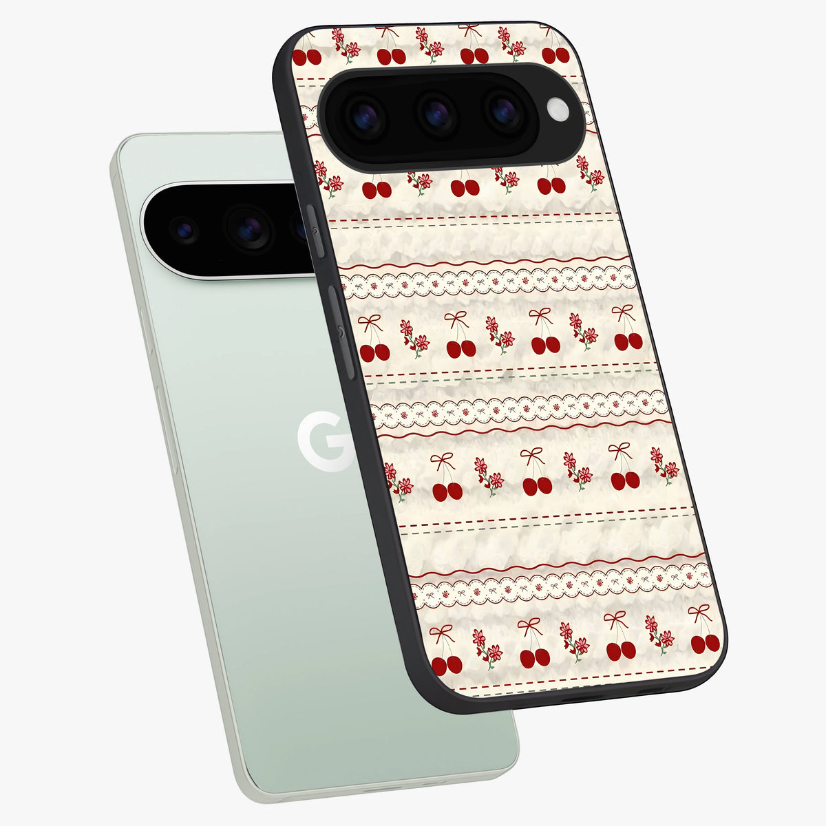  Cherry Bloom Charm phone case For Google Pixel 11 Pro showing premium glass back cover with detailed artwork