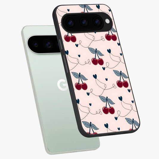  Cherry Heart Line phone case For Google Pixel 11 Pro showing premium glass back cover with detailed artwork
