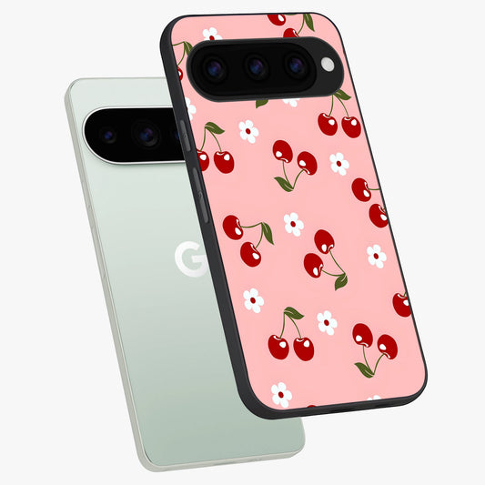  Cherry Love Mood phone case For Google Pixel 11 Pro showing premium glass back cover with detailed artwork