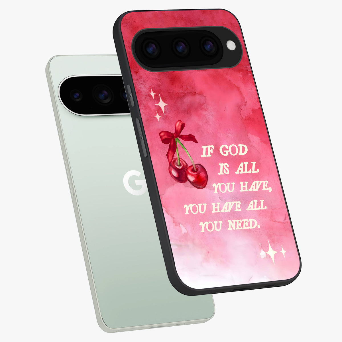  Cherry Quote phone case For Google Pixel 11 Pro showing premium glass back cover with detailed artwork
