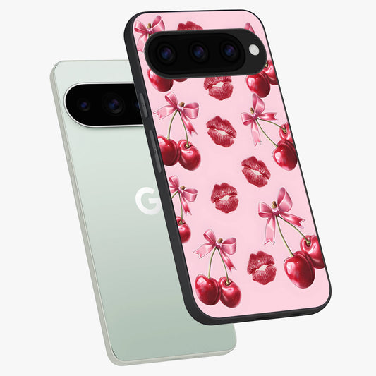  Cherry With Lips phone case For Google Pixel 11 Pro showing premium glass back cover with detailed artwork