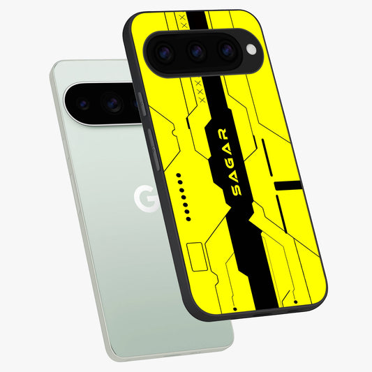  Circuit CYBERPUNK Custom Name phone case For Google Pixel 11 Pro showing premium glass back cover with detailed artwork