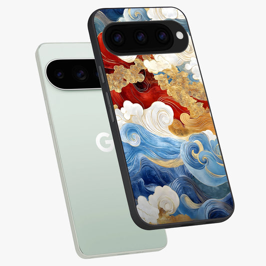  Colored Waves phone case For Google Pixel 11 Pro showing premium glass back cover with detailed artwork
