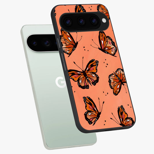  Coral Wing Butterfly phone case For Google Pixel 11 Pro showing premium glass back cover with detailed artwork
