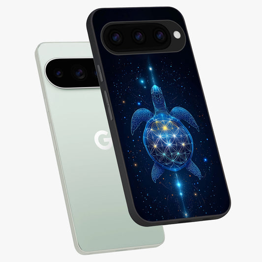  Crimson Blue Turtle phone case For Google Pixel 11 Pro showing premium glass back cover with detailed artwork