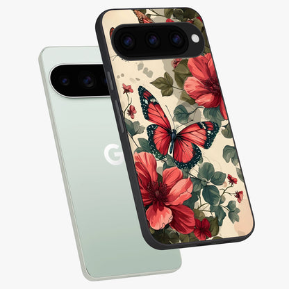  Crimson Butterfly Garden phone case For Google Pixel 11 Pro showing premium glass back cover with detailed artwork
