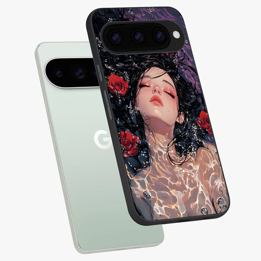  Crimson Rose Serenity phone case For Google Pixel 11 Pro showing premium glass back cover with detailed artwork
