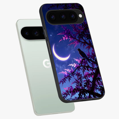  Crow And Moon Scenery phone case For Google Pixel 11 Pro showing premium glass back cover with detailed artwork
