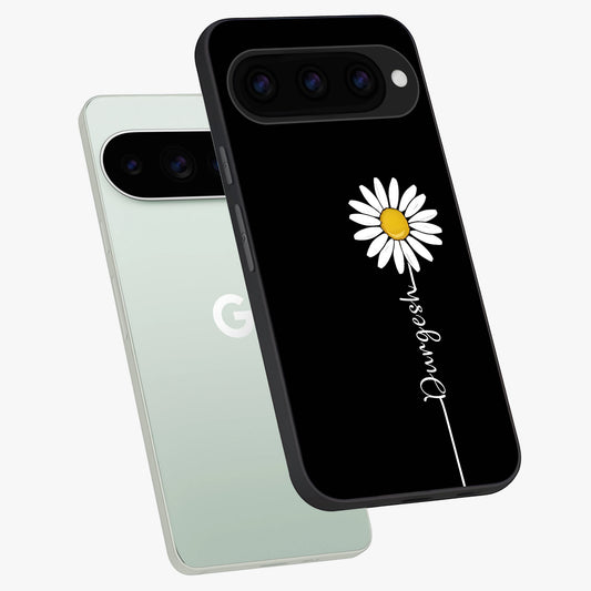  Custom Name White Flower phone case For Google Pixel 11 Pro showing premium glass back cover with detailed artwork