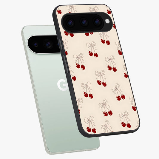  Cute Cherry Pattern phone case For Google Pixel 11 Pro showing premium glass back cover with detailed artwork