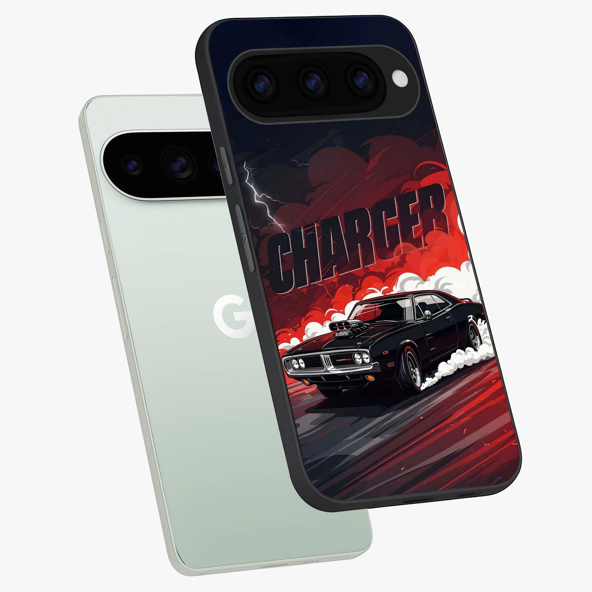  Dark Charger Fury phone case For Google Pixel 11 Pro showing premium glass back cover with detailed artwork