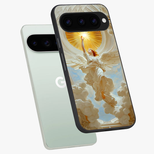  Divine Light Angel phone case For Google Pixel 11 Pro showing premium glass back cover with detailed artwork