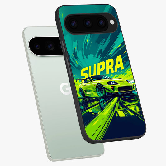  Electric Supra Thunder phone case For Google Pixel 11 Pro showing premium glass back cover with detailed artwork