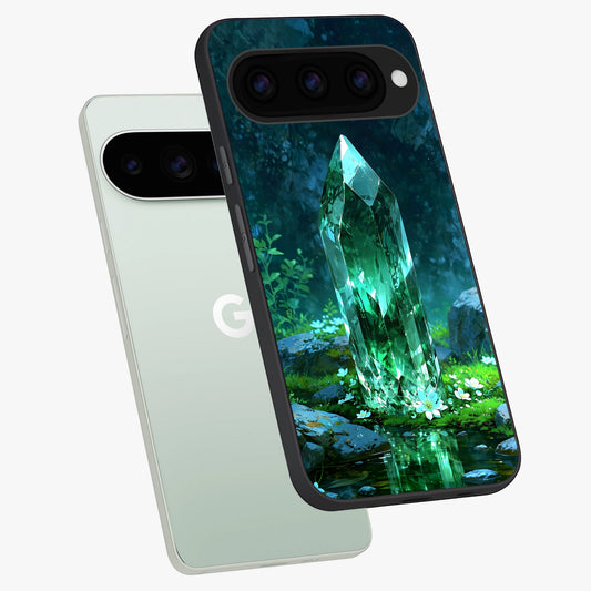  Emerald Light Crystal phone case For Google Pixel 11 Pro showing premium glass back cover with detailed artwork