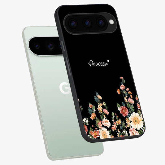  Floral Design Personalized Custom Name phone case For Google Pixel 11 Pro showing premium glass back cover with detailed artwork