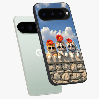  Floral Kitty Squad phone case For Google Pixel 11 Pro showing premium glass back cover with detailed artwork