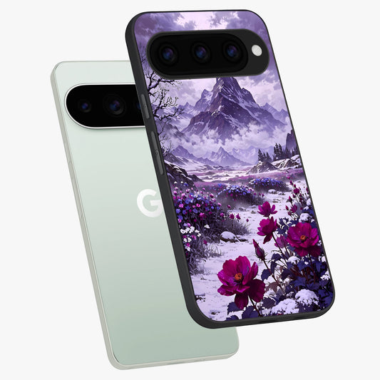  Flower Mountain View phone case For Google Pixel 11 Pro showing premium glass back cover with detailed artwork