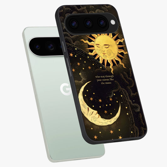  Golden Lunar Love phone case For Google Pixel 11 Pro showing premium glass back cover with detailed artwork