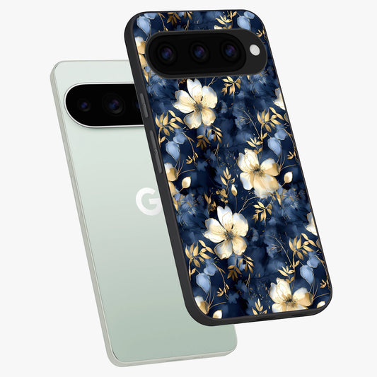  Golden Midnight Bloom phone case For Google Pixel 11 Pro showing premium glass back cover with detailed artwork