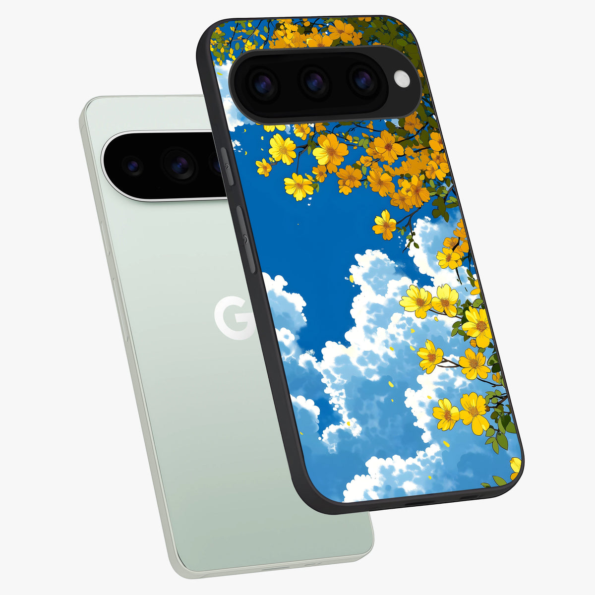  Golden Petal Sky phone case For Google Pixel 11 Pro showing premium glass back cover with detailed artwork