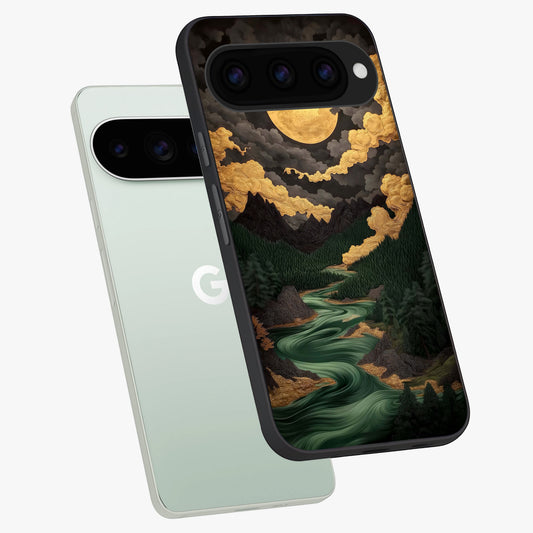  Golden River Moon phone case For Google Pixel 11 Pro showing premium glass back cover with detailed artwork