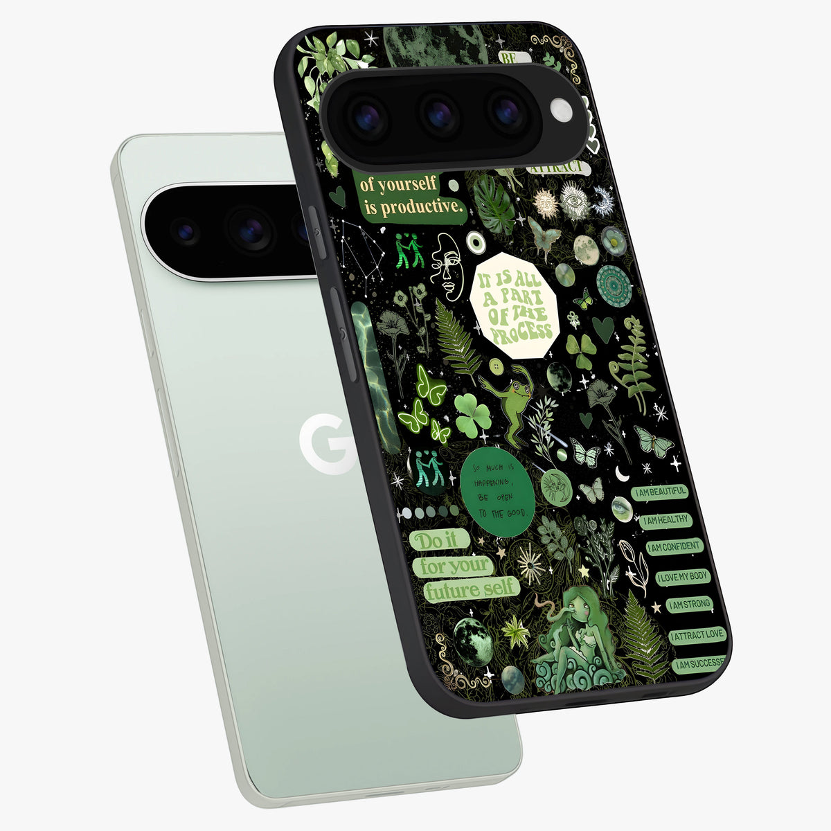  Green Mandala Pattern phone case For Google Pixel 11 Pro showing premium glass back cover with detailed artwork
