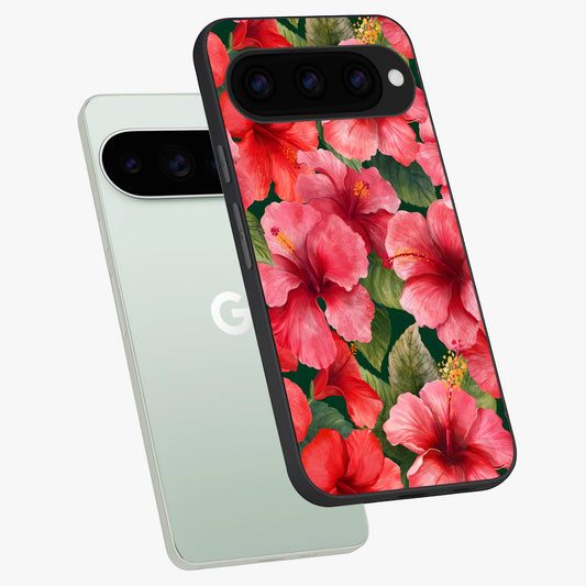  Hibiscus Pattern phone case For Google Pixel 11 Pro showing premium glass back cover with detailed artwork
