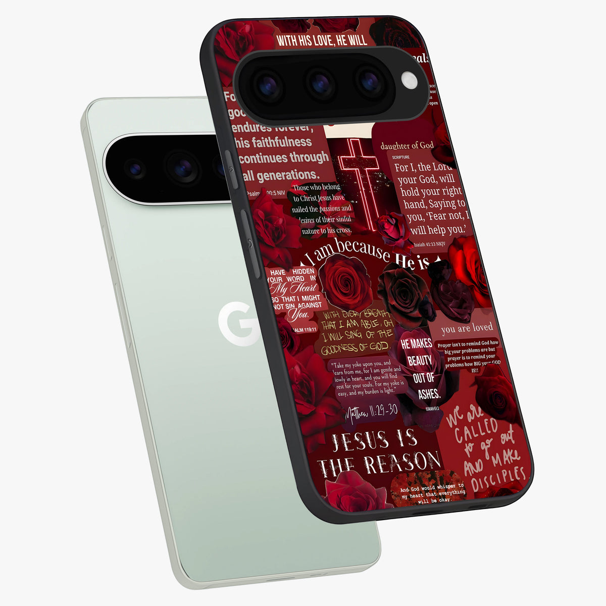  Jesus Love Heals phone case For Google Pixel 11 Pro showing premium glass back cover with detailed artwork
