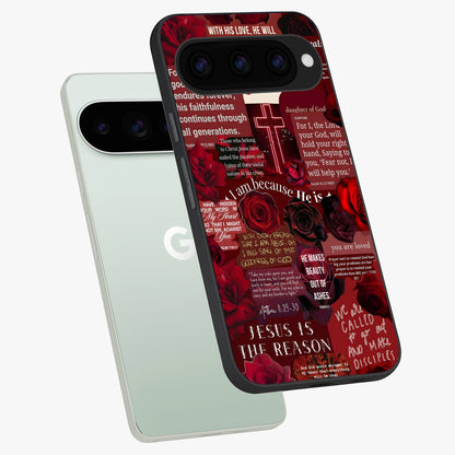  Jesus Love Heals phone case For Google Pixel 11 Pro showing premium glass back cover with detailed artwork