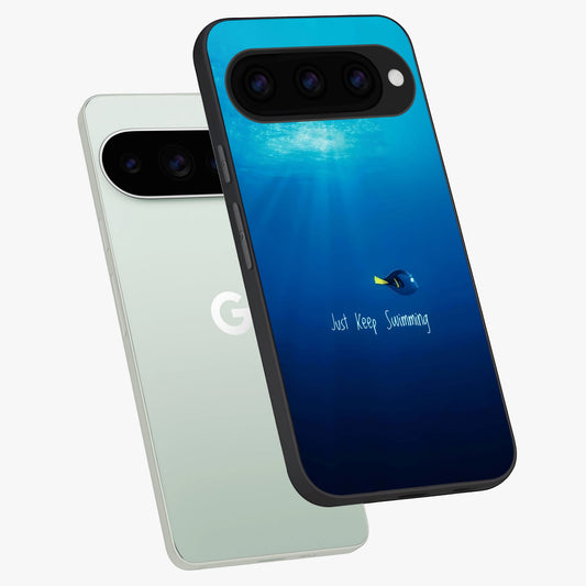  Just Keep Swimming phone case For Google Pixel 11 Pro showing premium glass back cover with detailed artwork