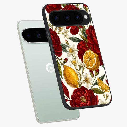  Lemon Rose Charm phone case For Google Pixel 11 Pro showing premium glass back cover with detailed artwork