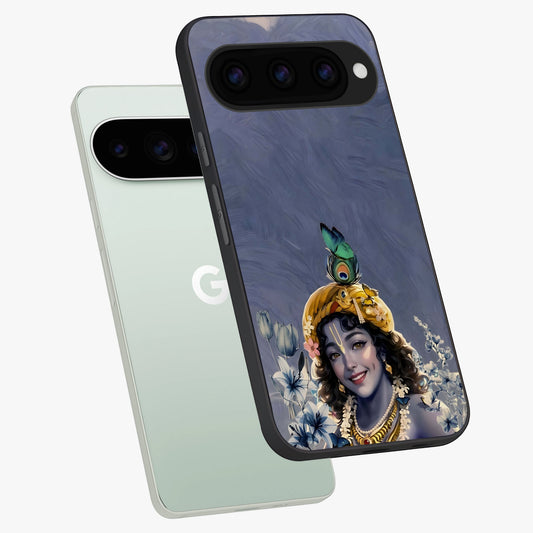  Lord Krishna phone case For Google Pixel 11 Pro showing premium glass back cover with detailed artwork