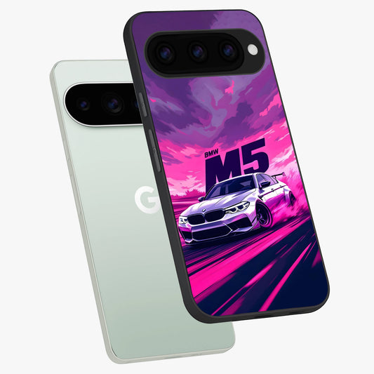  MS Neon Car phone case For Google Pixel 11 Pro showing premium glass back cover with detailed artwork