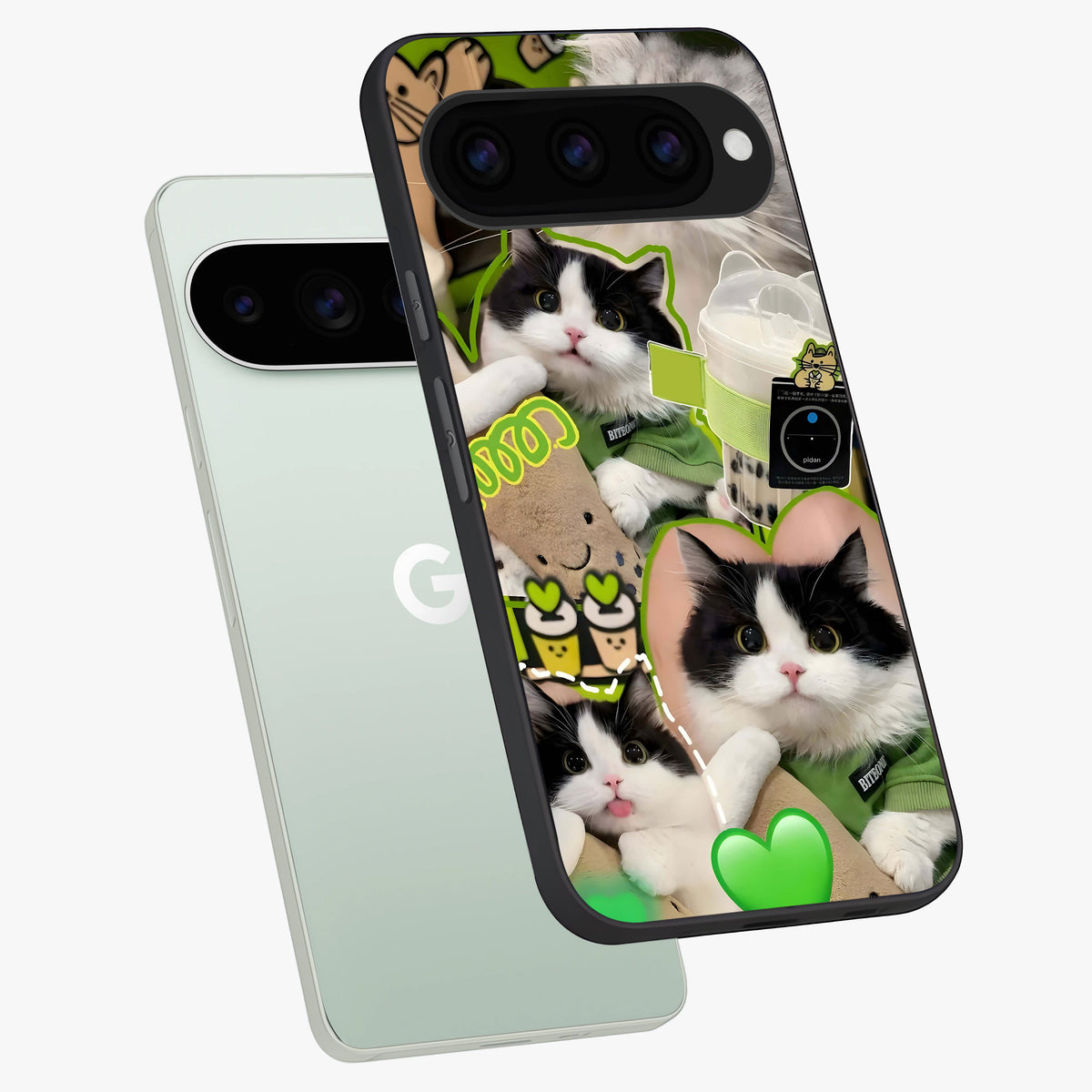  Matcha Cats Mood phone case For Google Pixel 11 Pro showing premium glass back cover with detailed artwork