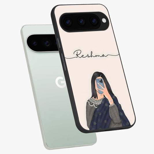  Mirror Mood Muse With Custom Name phone case For Google Pixel 11 Pro showing premium glass back cover with detailed artwork