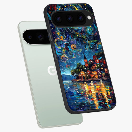  Moonlight Harbor Glow phone case For Google Pixel 11 Pro showing premium glass back cover with detailed artwork